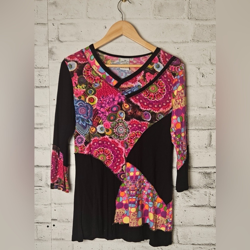 Parsley & Sage Colorful Patchwork Tunic Top Size S Rayon